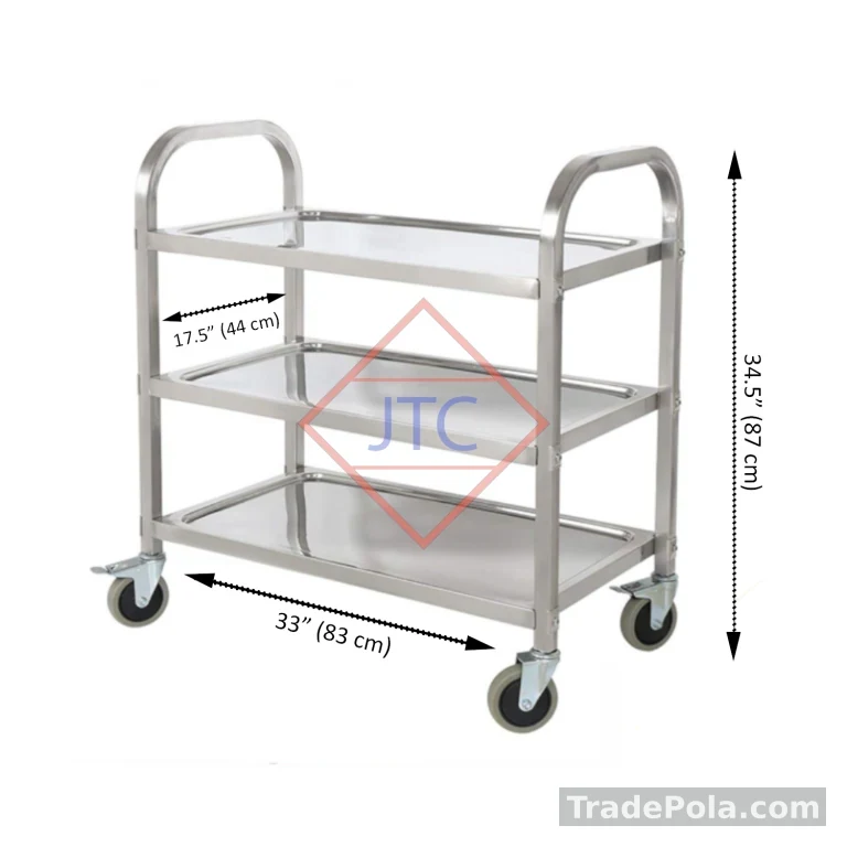 Stainless Steel 3 Tier Luxury Dining Trolley – Medium