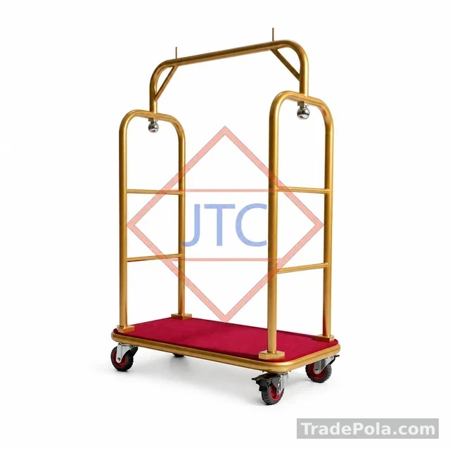 Hotel Bellman’s Luggage Trolley with Carpet Base & Heavy-Duty Wheels