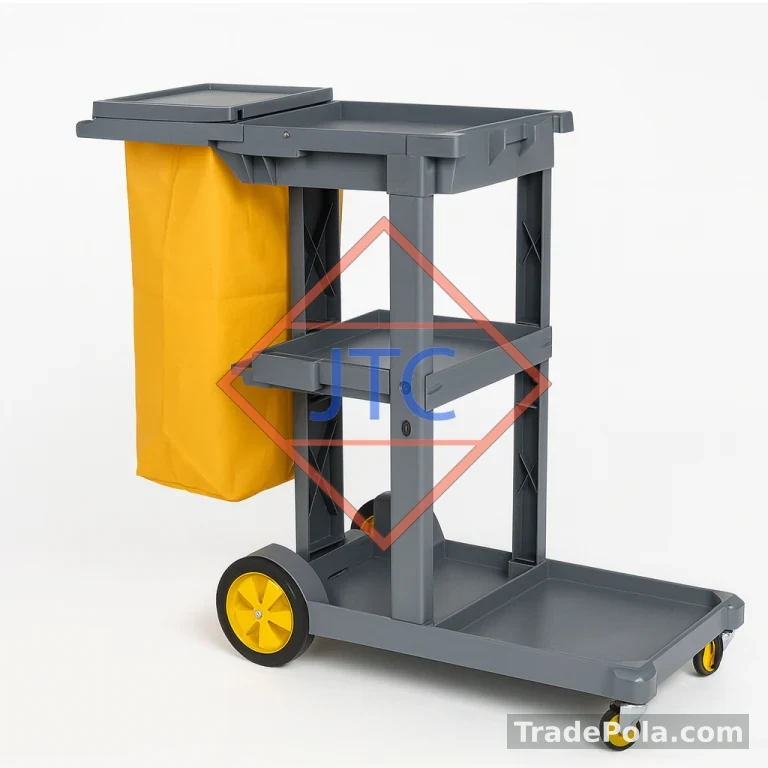 Heavy-Duty Janitor & Housekeeping Cleaning Trolley with Utility Shelves and Detachable Bag