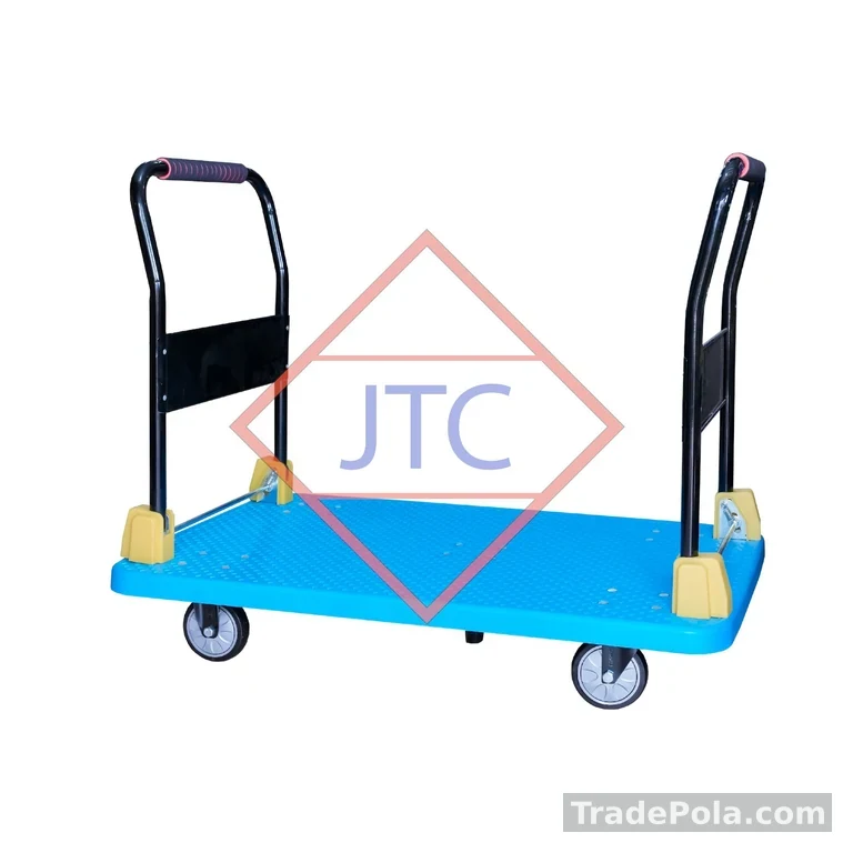 Double Handle Premium Grade Heavy Duty Plastic Platform Folding 5 Wheel Trolley 43” X 25.5″ with 700Kg Capacity