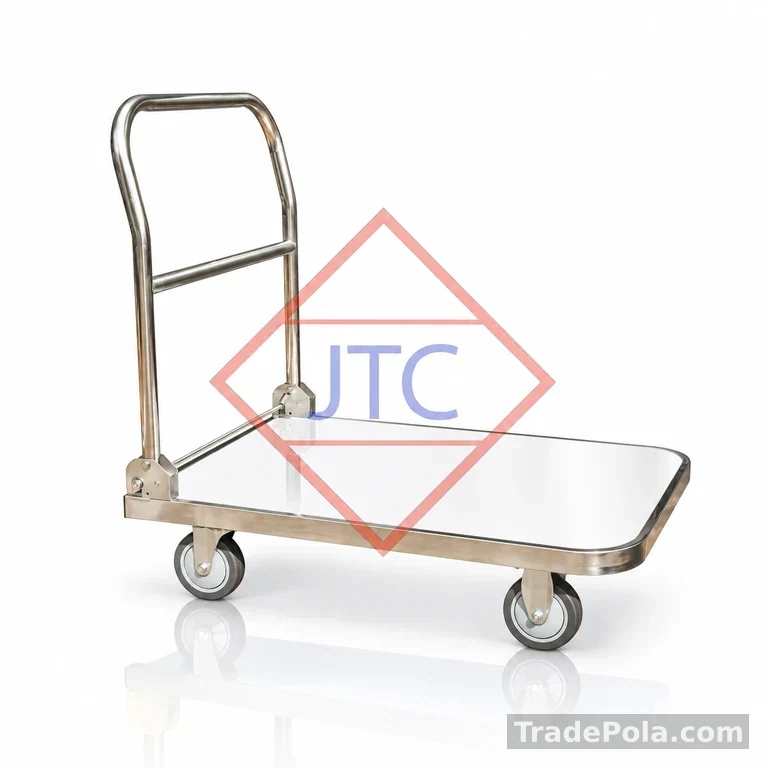 Stainless Steel Folding 4 Wheel Trolley – 35” x 23” with 250Kg Capacity