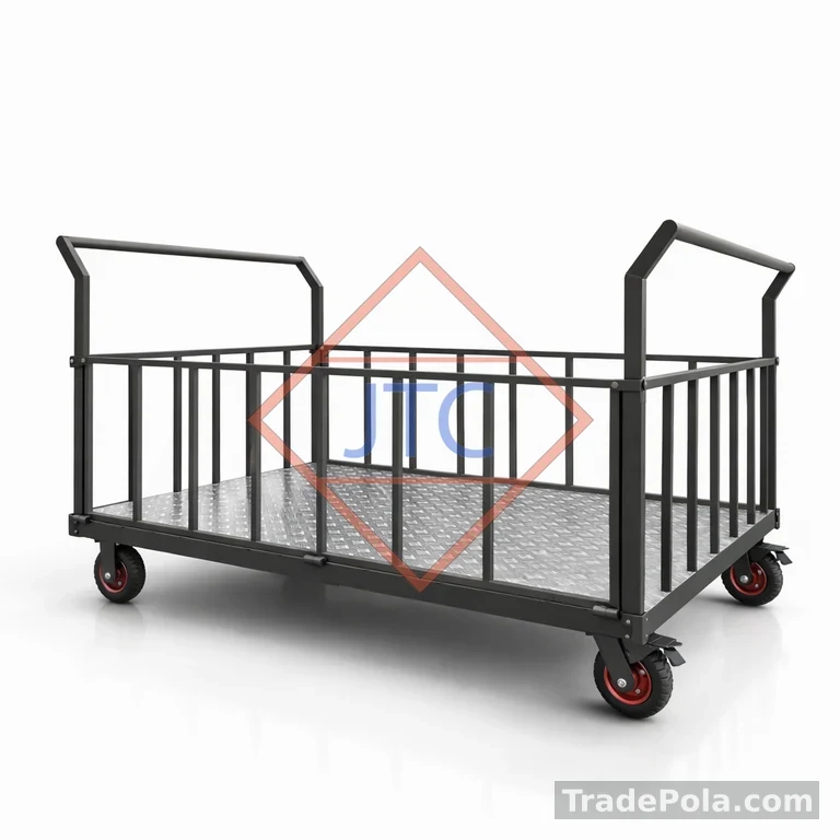 Heavy-Duty Industrial Platform Trolley with Drop-Gate Side Panels & Fold-Down Loading Ramp