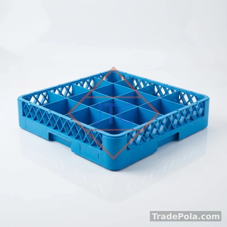 16 Compartment Plastic Glass Crate – Heavy Duty Stackable Glassware Rack (500 × 500 mm)