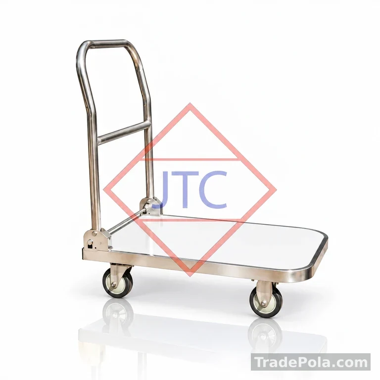 Stainless Steel Folding 4 Wheel Trolley – 27.5” x 19.5” with 150Kg Capacity