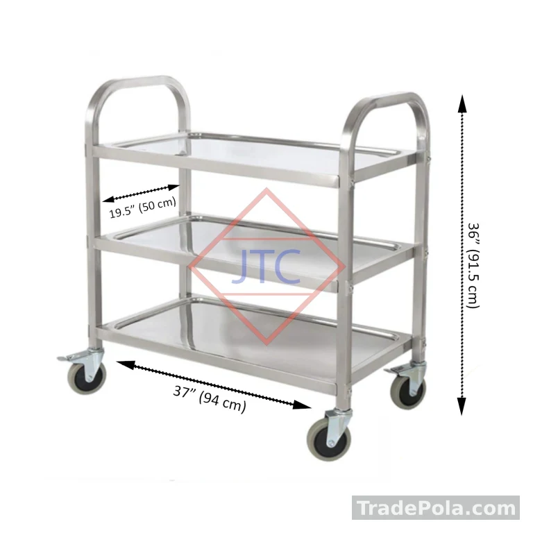 Stainless Steel 3 Tier Luxury Dining Trolley – Large