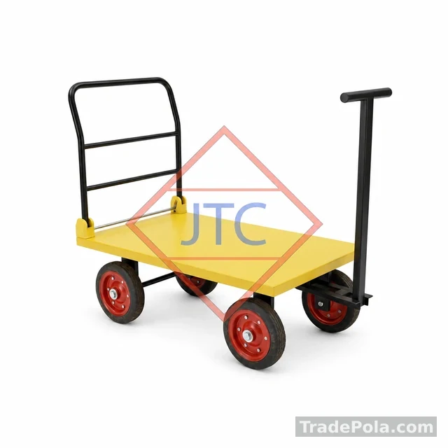 Heavy-Duty Industrial Platform Trolley 750kg – 4 Wheel Flatbed Cart with Steering Handle & Foldable Push Handle
